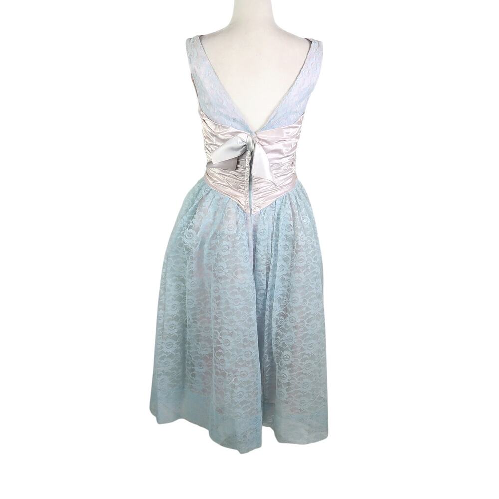 Vintage 60s Powder Blue Lace Full A-Line Midi Prom Dress S - Picture 4 of 5